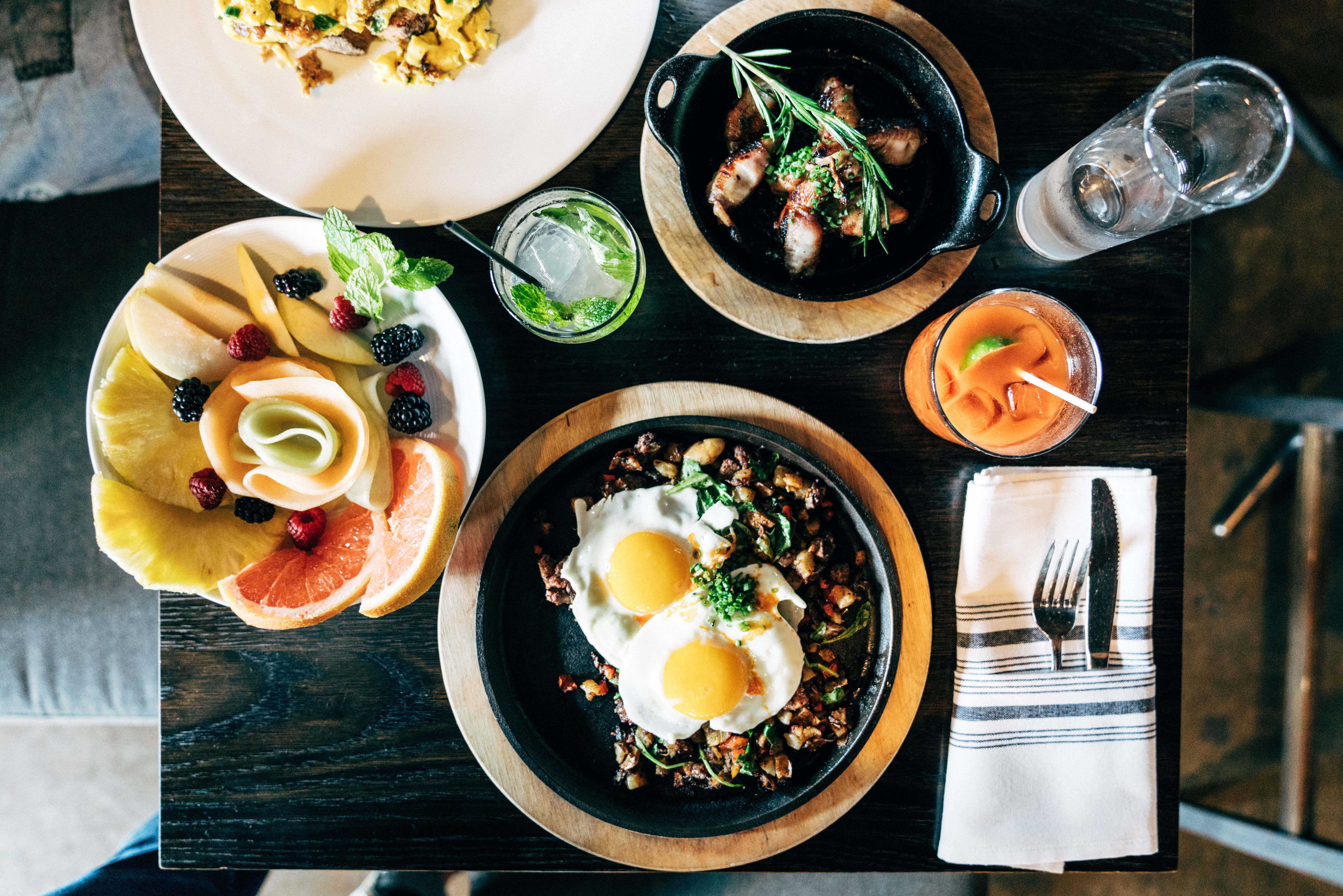 A brunch spread with eggs, fruit and more at 5th and Taylor in Nashville