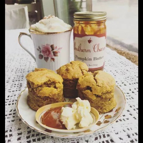 English scones, jelly, coffee