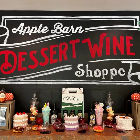 Wall with Dessert Wine Shoppe display