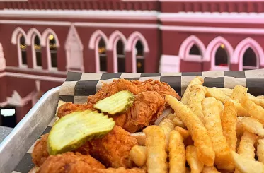 Views of the Ryman and Prince's Hot Chicken at Assembly Food Hall in Nashville