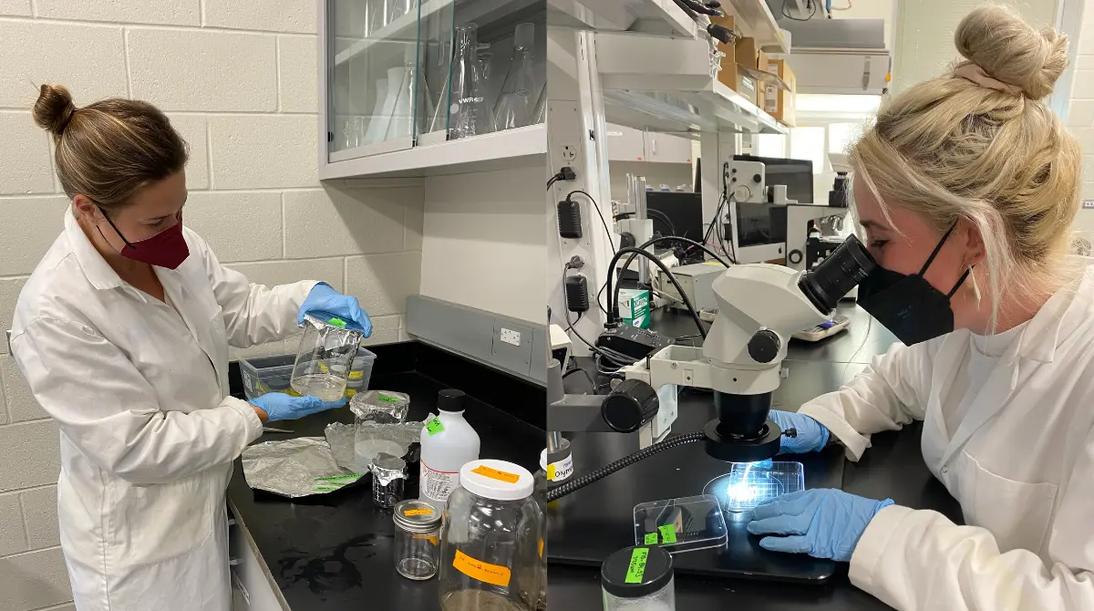 Dr. Britta Baechler and Madeleine Milne in the lab