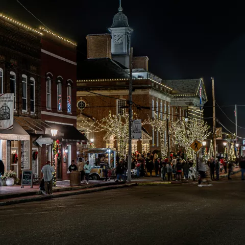 Christmas lights on Main Street