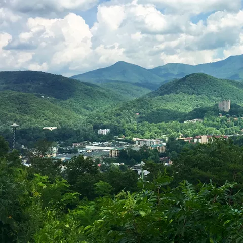 The Great Smoky Mountains with Gatlinburg, TN.